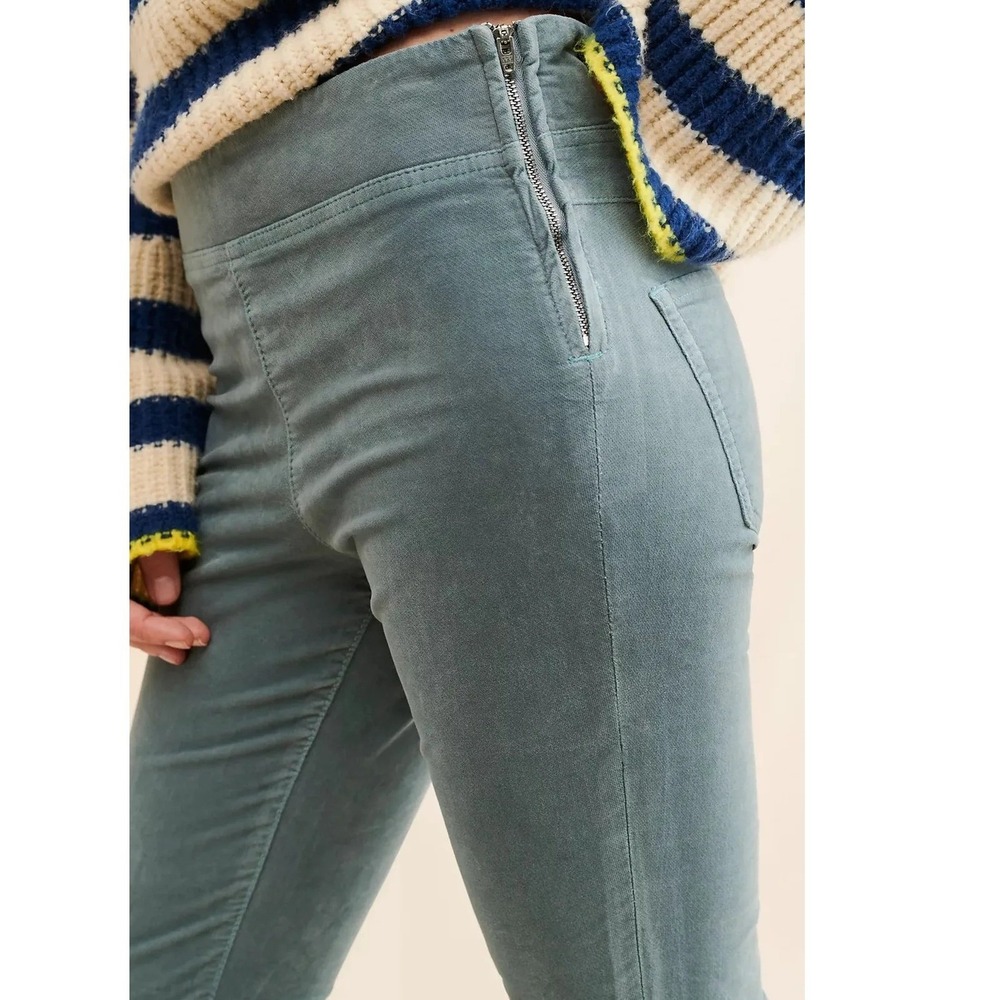 Free People Blue Gray Corduroy Flare Leg Side Zip Pants Womens Size Large - Picture 3 of 7